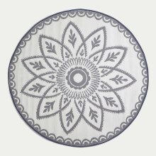 HOMESCAPES Henna Pattern White & Grey Outdoor Rug, 180cm Round