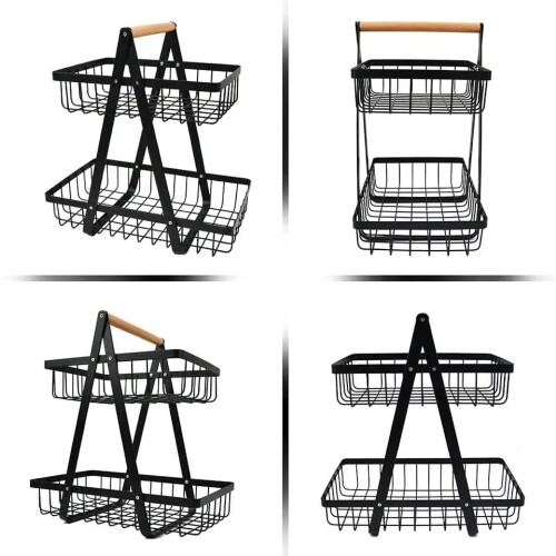 2 Tier Bread Vegetable Fruit Storage Basket Countertop Storage Organisation Rack 1