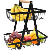 2 Tier Bread Vegetable Fruit Storage Basket Countertop Storage Organisation Rack