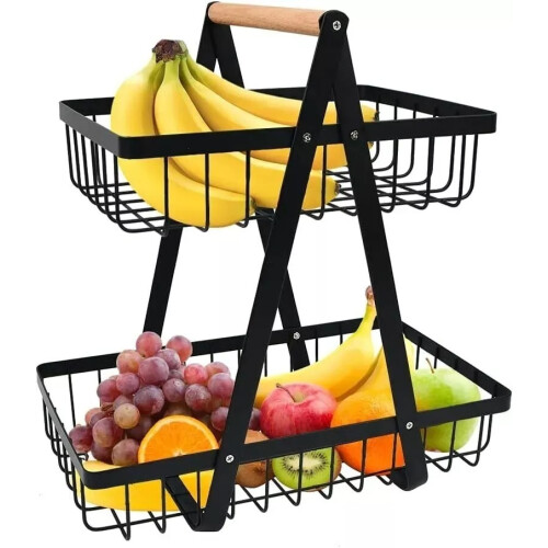 2 Tier Bread Vegetable Fruit Storage Basket Countertop Storage Organisation Rack