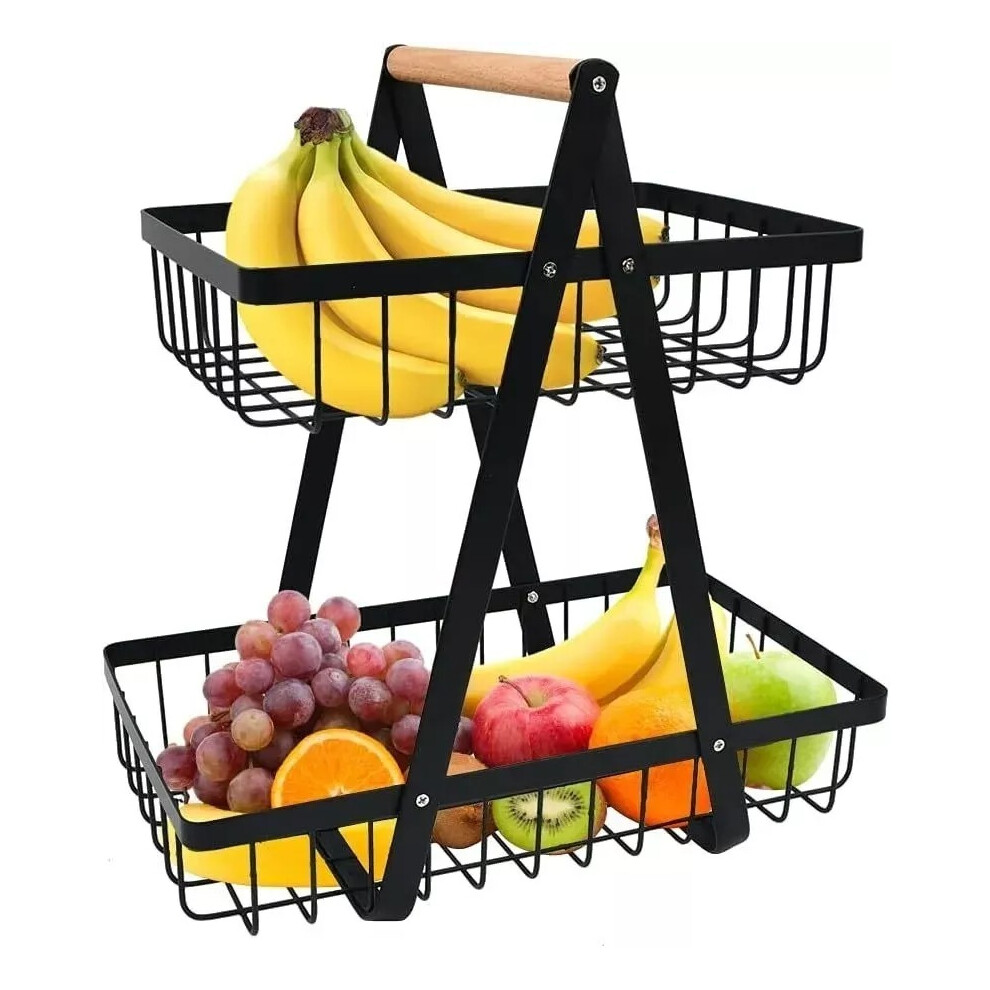 2 Tier Bread Vegetable Fruit Storage Basket Countertop Storage Organisation Rack