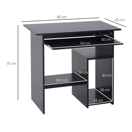 Homcom HOMCOM Compact Small Computer Table Wooden Desk Keyboard Tray Storage Black 1