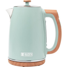 Variable temperature kettle - 3000 Watt rapid boil, wood effect finish, 1.7 litre - Green stainless steel kettle - Digital display