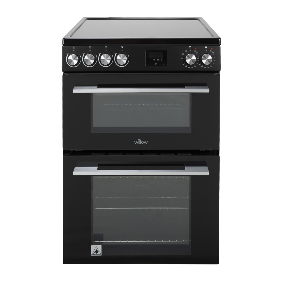 Willow 62L Black Electric 50cm Single Cavity Cooker, Solid 4 Zone Hob