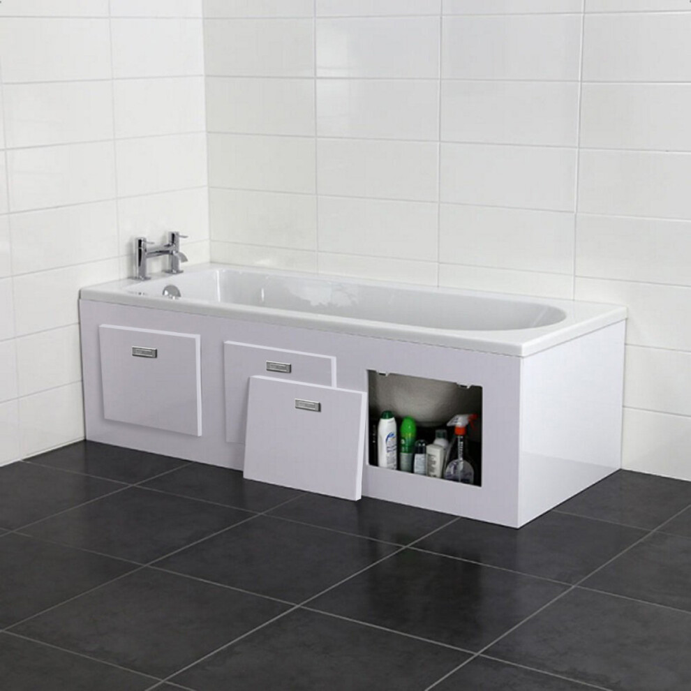 Nes Home 1700mm PVC Bath Panel With Removable Magnetic Door Gloss White