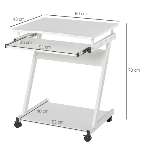 Homcom HOMCOM Movable Computer Desk with 4 Moving Wheels Sliding Keyboard Tray White 1