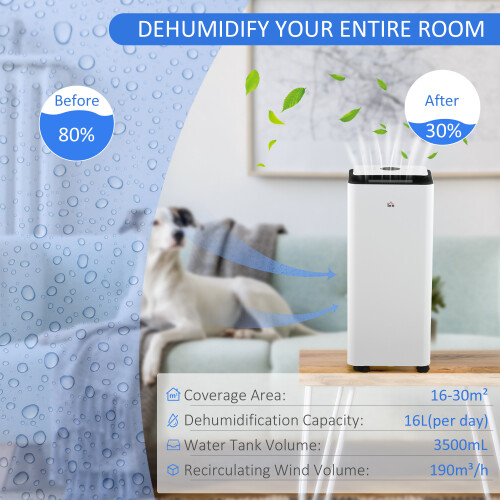 Homcom HOMCOM 16L/Day Protable Quiet Air Dehumidifier with Purifier, Timer, 5 Modes 2