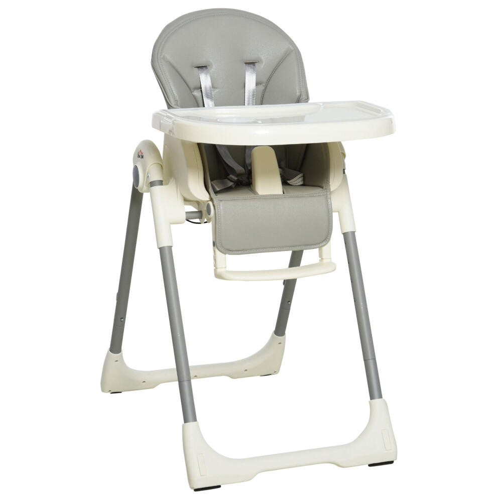 HOMCOM Foldable Baby High Chair Toddler Height Back Footrest Adjustable Grey