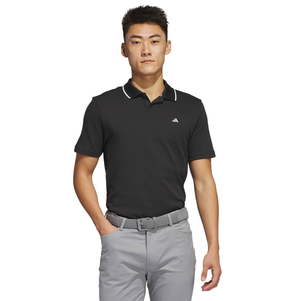 (L, Black) adidas Golf 2024 GO-TO Pique 2 Button Chill Effect Cotton Polo Shirt