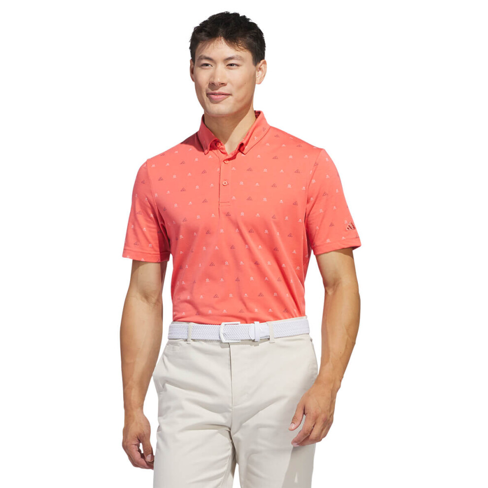 (L, Preloved Scarlet) adidas Golf Mens 2024 Go To Printed Recycled Breathable AeroReady Polo Shirt