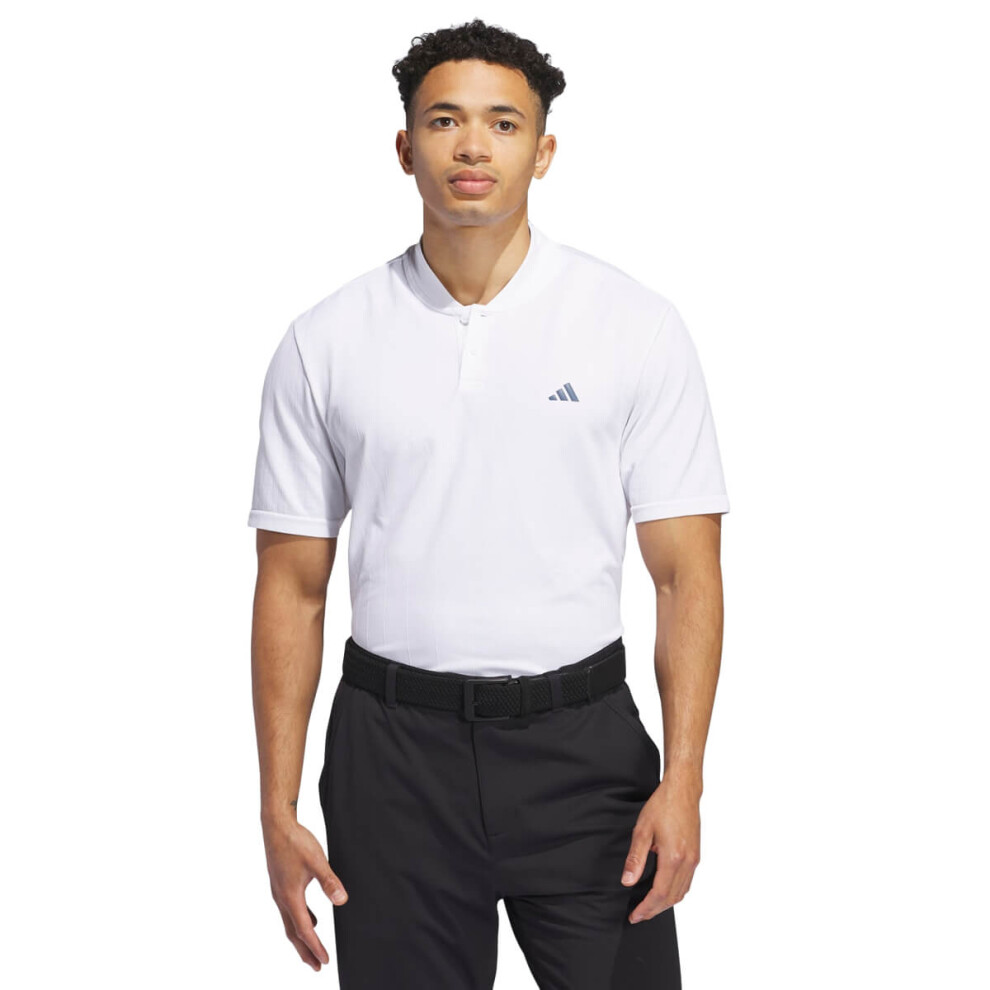 (L, White) adidas Golf Mens 2024 Ultimate 365 Short Sleeved Wicking Collarless Polo Shirt