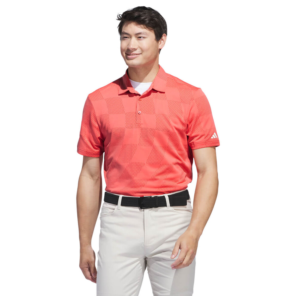 (M, Preloved Scarlet) adidas Golf Mens 2024 Textured Recycled Sustainable Jacquard Polo Shirt