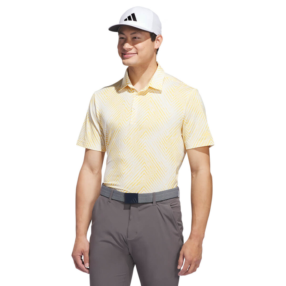 (L, Ivory/Semi Spark) adidas Golf Mens 2024 Ultimate 365 Allover Print Sustainable Polo Shirt