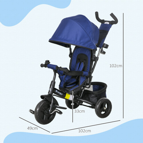 Homcom HOMCOM 6 in 1 Kids Trike, Stroller with Parent Handle, Blue 2