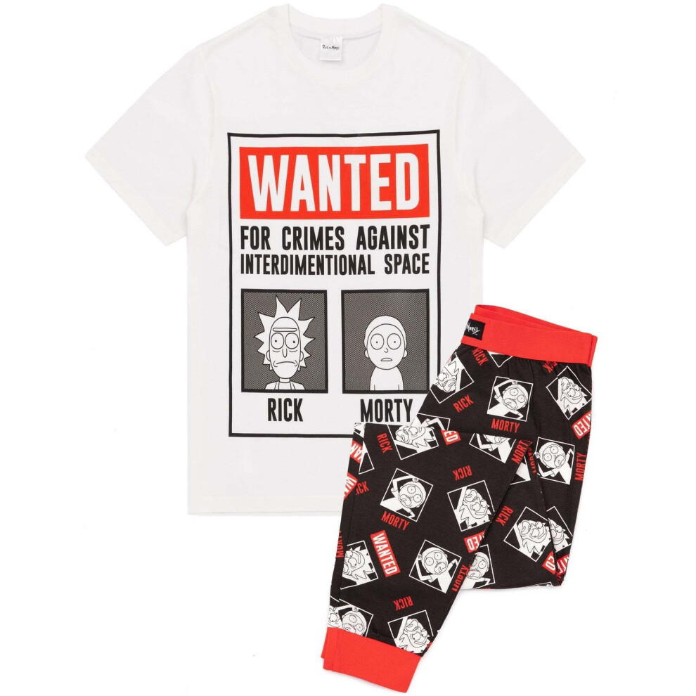 (2XL, Black/White/Red) Rick And Morty Mens Wanted Poster Pyjama Set