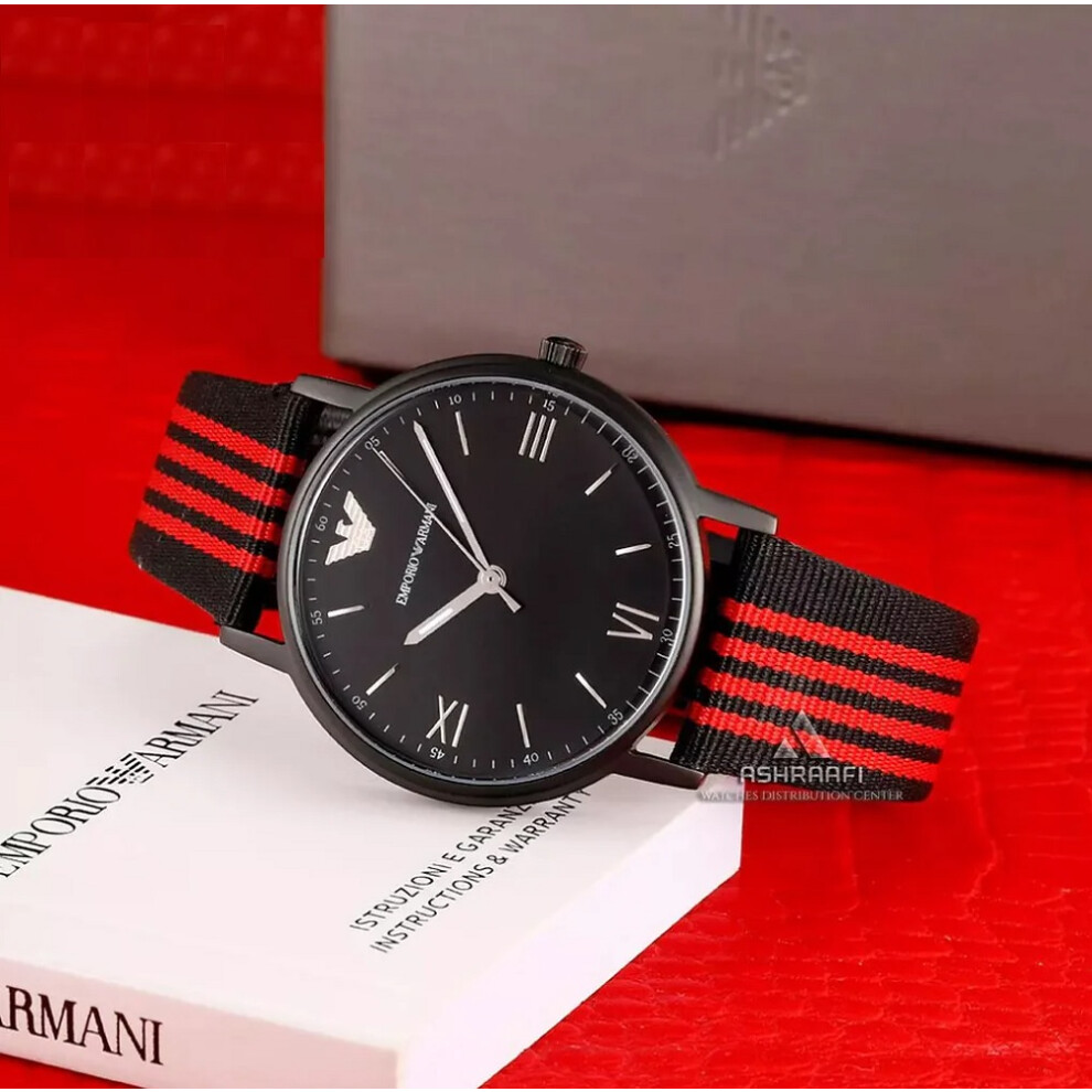 ARMANI AR11015 MENS WATCH BLACK RED STRAP BLACK DIAL BLACK CASE