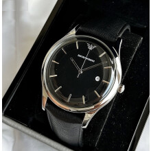 EMPORIO ARMANI AR11020 MENS WATCH BLACK STRAP BLACK DIAL SILVER CASE