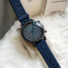 EMPORIO ARMANI AR11023 MENS WATCH BLUE STRAP BLACK DIAL GREY CASE