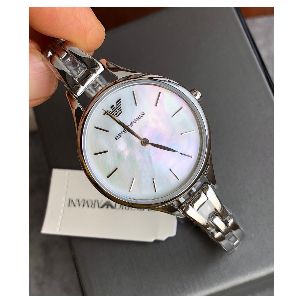 ARMANI AR11054 WOMENS WATCH SILVER STRAP WHITE DIAL SILVER CASE