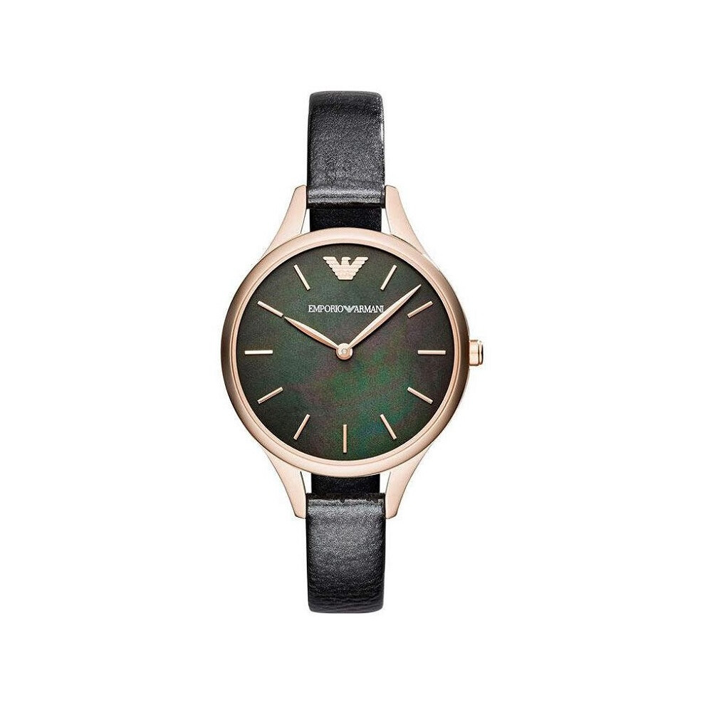 ARMANI AR11056 WOMENS WATCH BLACK STRAP BLACK DIAL ROSE GOLD CASE