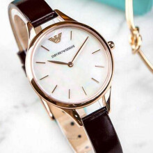 EMPORIO ARMANI AR11057 WOMENS WATCH BROWN STRAP WHITE ROSE GOLD CASE