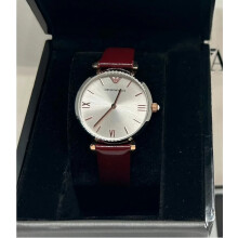 ARMANI AR11061 WOMENS WATCH BROWN STRAP SILVER DIAL SILVER TONE CASE