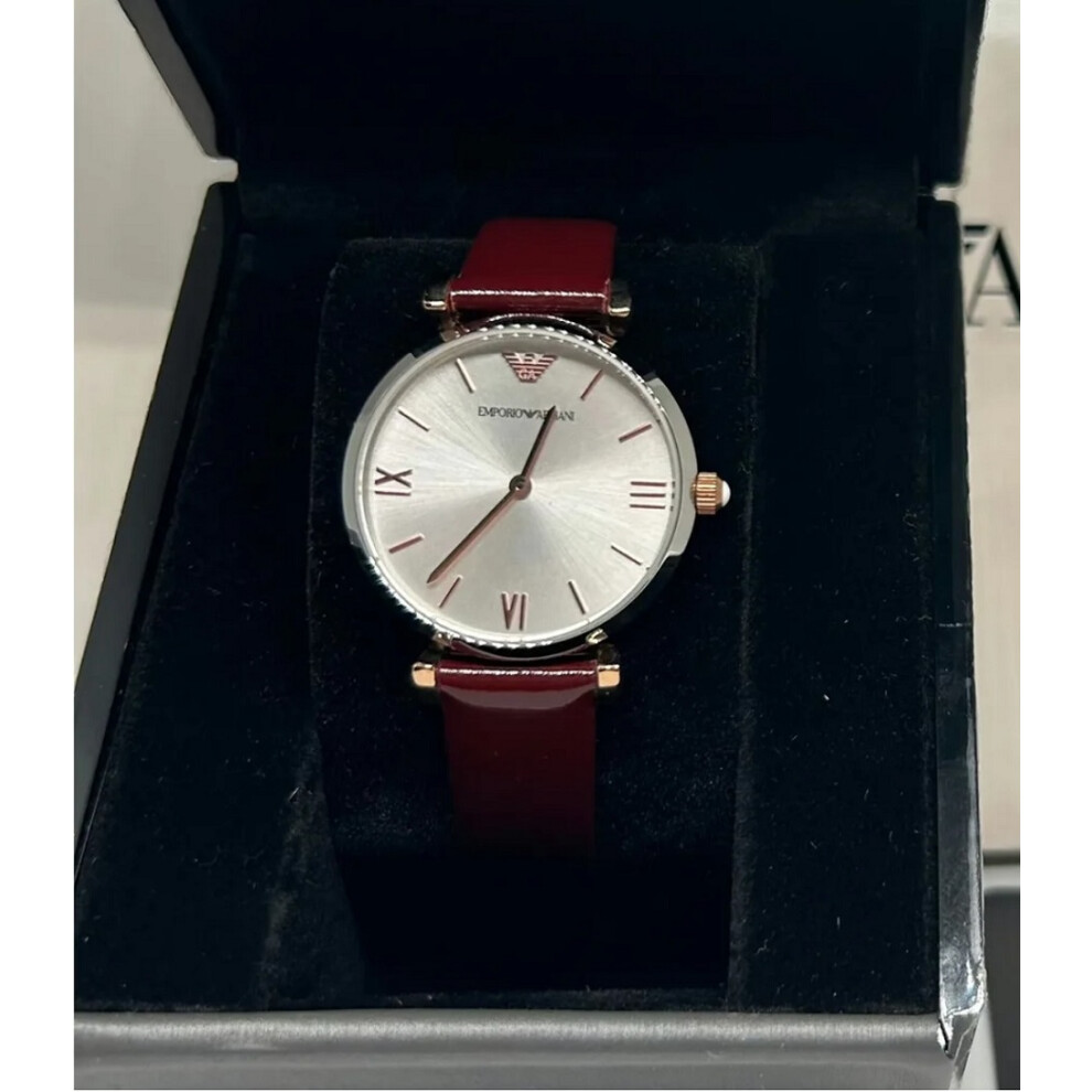 ARMANI AR11061 WOMENS WATCH BROWN STRAP SILVER DIAL SILVER TONE CASE