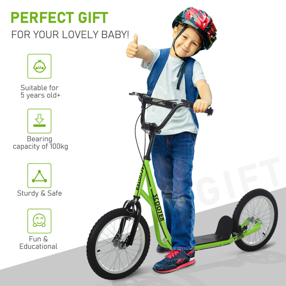 homcom-90-96cm-kids-kick-scooter-w--adjustable-handlebar-inflatable-wheels-green
