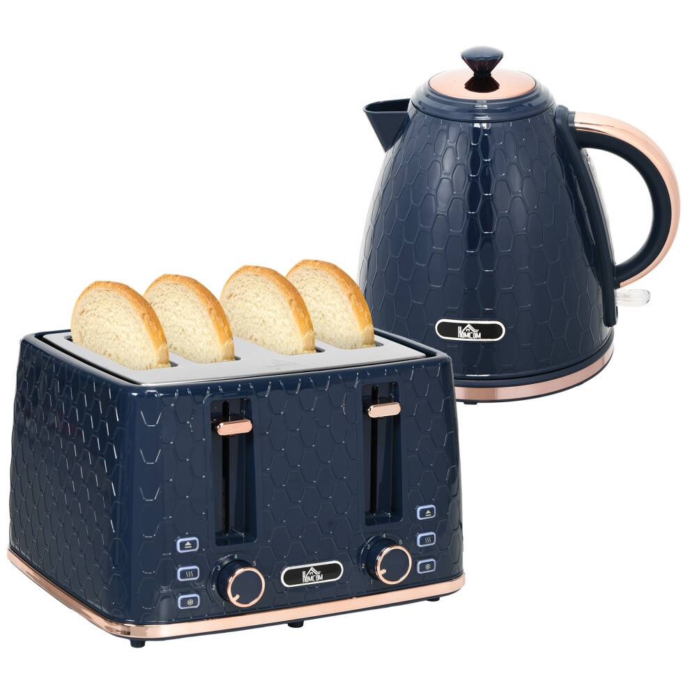 1.7L Kettle And Toaster Set With Defrost Reheat And Crumb Tray Blue