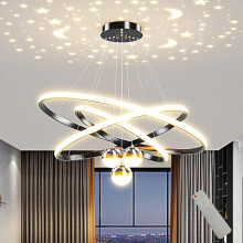 (Three Rings Black 135W) Hall Chandelier Modern Simple Starry Sky Nordic Bar Lamps