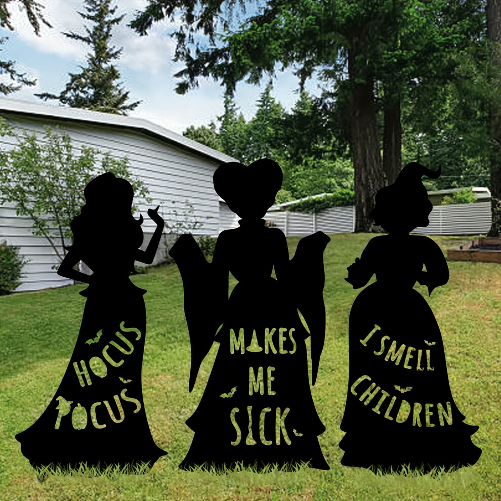 Bghone (Witch Halloween Outdoor Decoration) 3-Pack Halloween Witch Silhouette Yard Signs, Outdoor Lawn Decorations With Stakes