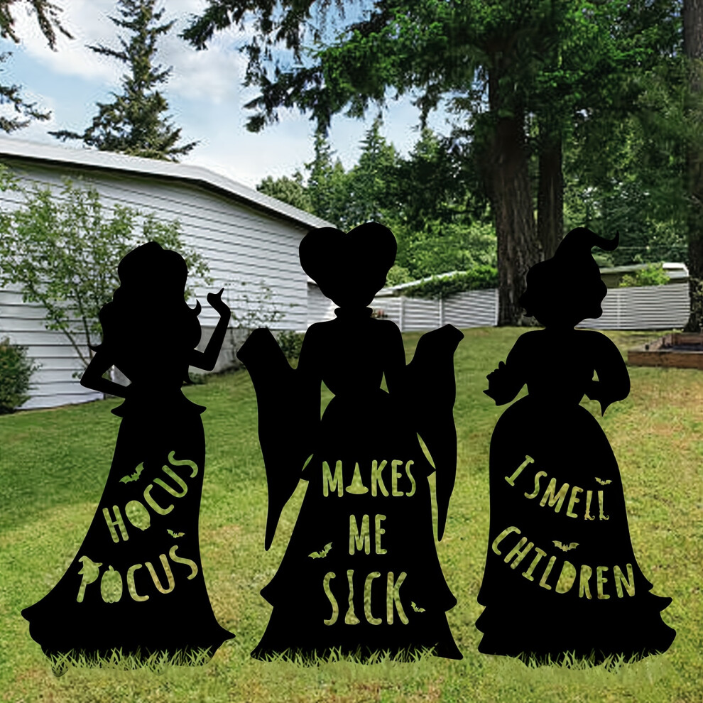 (Witch Halloween Outdoor Decoration) 3-Pack Halloween Witch Silhouette Yard Signs, Outdoor Lawn Decorations with Stakes