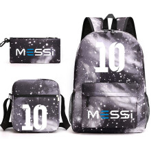 (Starry Sky Grey 2) Kids Gift Messi Backpack New Students School Bags Football 3pcs