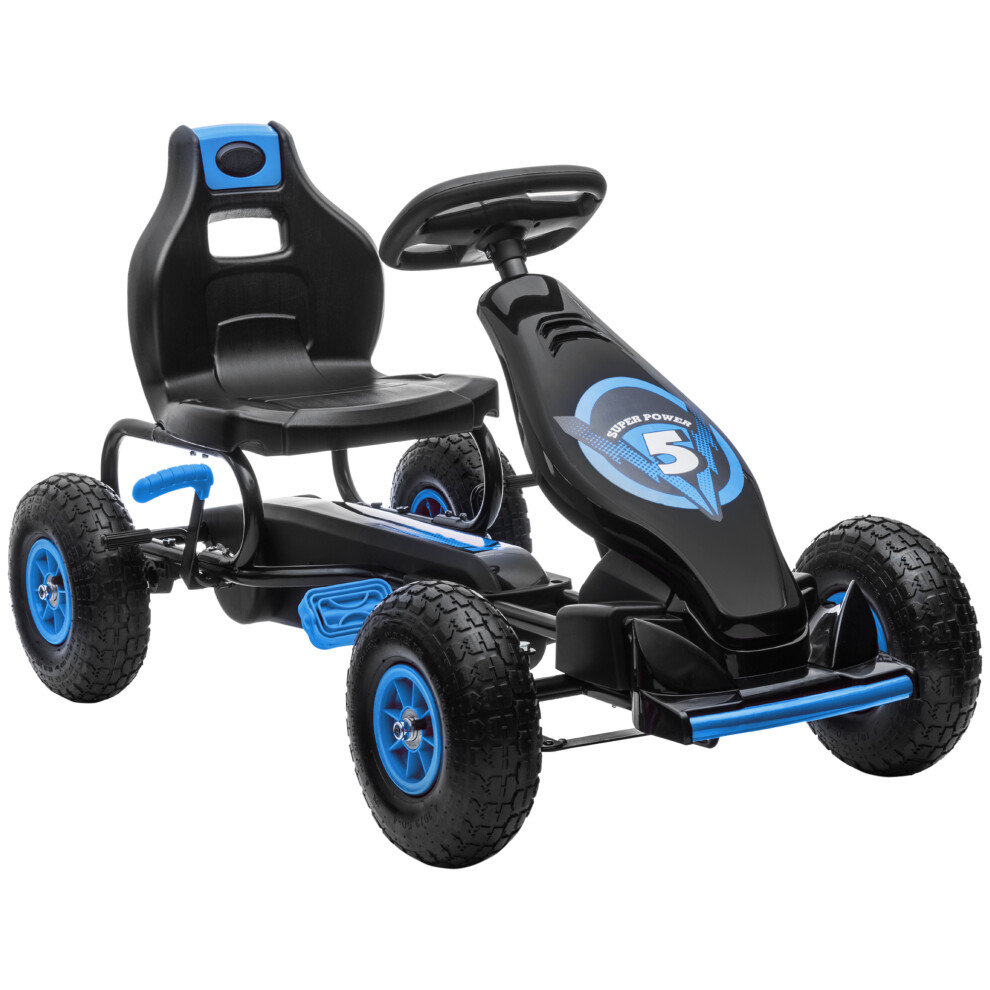 HOMCOM Children Pedal Go Kart w/ Adjustable Seat, Rubber Wheels, Brake, Blue