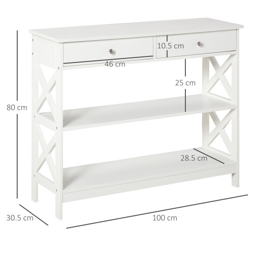Homcom HOMCOM Console Table Side Desk Shelves Drawers Open Top X Support Hallway White 1