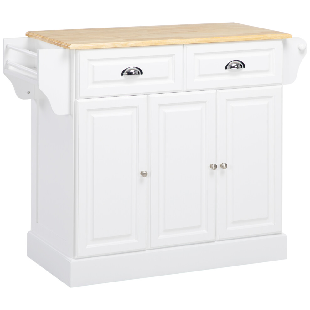 HOMCOM Kitchen Island with Adjustable Shelf Storage Drawers and Cabinets White