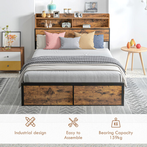 Homcom HOMCOM 4.6FT Double Bed Frame with Storage Headboard and Under Bed Storage 2