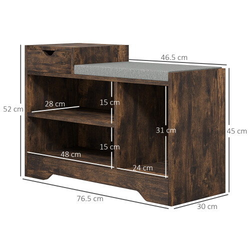 Homcom HOMCOM Upholstered Entryway Shoe Bench with Storage Drawer Open Shelf Brown 1