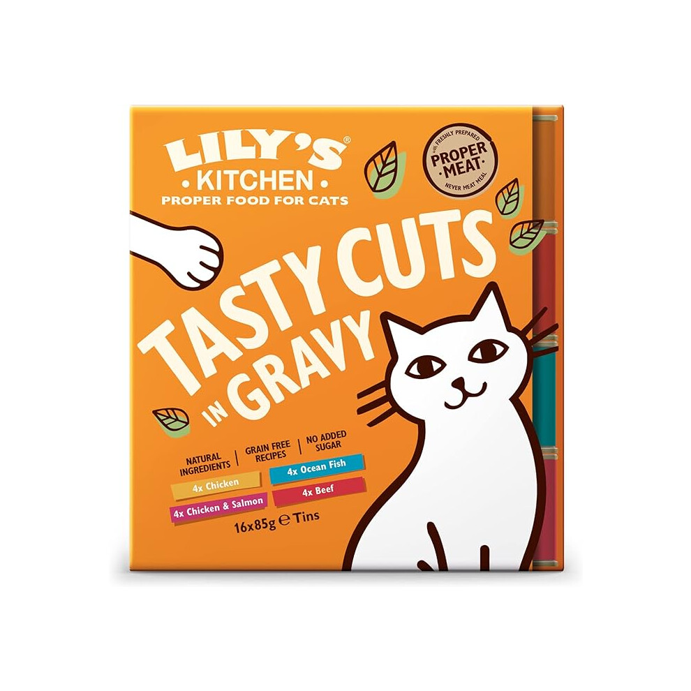 Lily's Kitchen Natural Adult Wet Cat Food In Gravy Tasty Cuts Mixed Multipack Complete Free Recipes (16 Tins X 85G) Grain