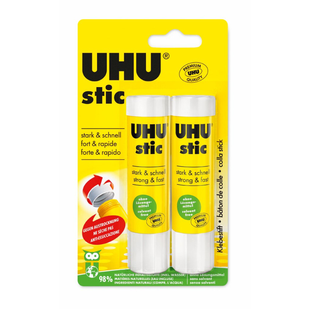 Uhu Stic - Glue Stick Pack Of 2 (2 X 21G) Solvent Free Assorted Model