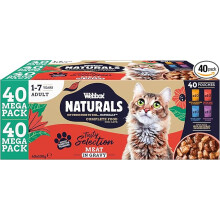 WEBBOX NATURALS Complete Adult Wet Cat Food, 40 x Meat in Gravy Variety Mega Pack - Made with Natural Ingredients and No Nasties (40 x 100g Pouches)