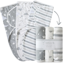 (Grey, Pack of 3) Baby Carrier Wrap 0-3 Month Swaddle Cotton Blanket