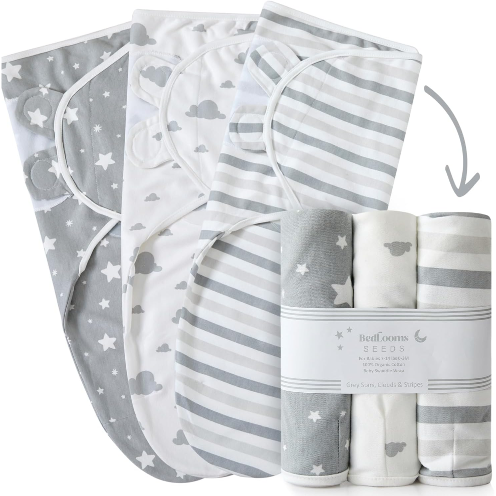 (Grey, Pack of 3) Baby Swaddles Wrap & Blankets 2, 3-Pack 0-3 Months