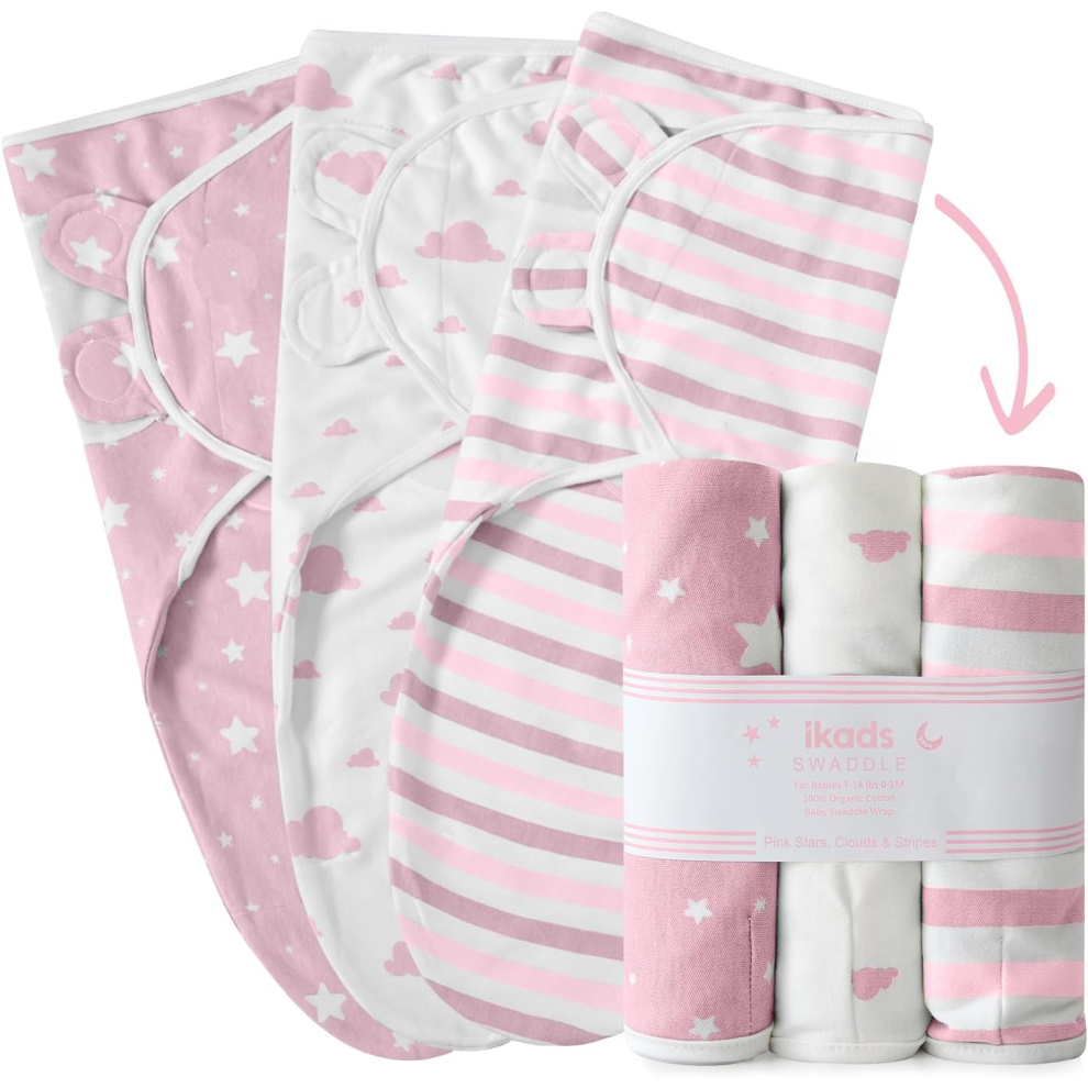 (Pink, Pack of 3) Baby Swaddles Wrap & Blankets 2, 3-Pack 0-3 Months