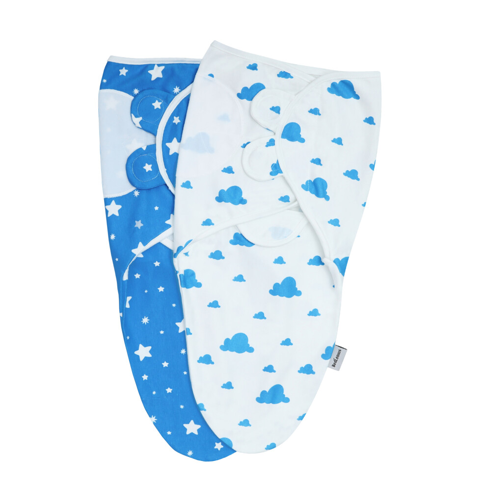 (Blue, Pack of 2) Swaddle Blanket 0-3 Months - 100% Cotton Babies Wrap Newborn - Set of 2 & 3 Swaddles Essentials for Newborn Boy and Girl