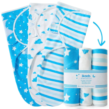 (Blue, Pack of 3) Baby Carrier Wrap 0-3 Month Swaddle Cotton Blanket