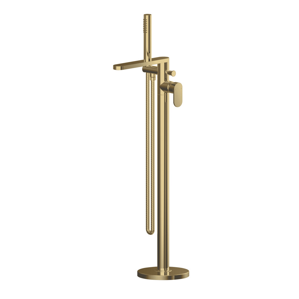 Current Round Floor Standing Bath Shower Mixer Tap with Kit - Brushed Brass - Balterley