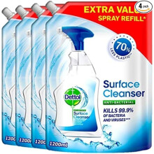 DETTOL Surface Cleaner Pouch Refill, Multipack of 4 X 1.2L, Total 4.8L, Antibacterial Disinfectant Surface Cleaning Spray Household Cleaners