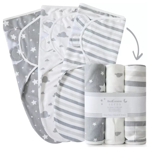 (Grey, 3-Pack) Baby Swaddle Blankets 0-3 Months New Sleeping Bags