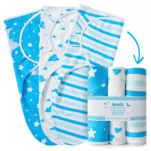 (Blue, 3-Pack) Baby Swaddle Blankets 0-3 Months New Sleeping Bags